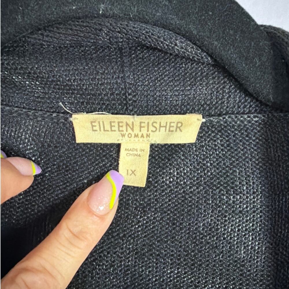 Eileen Fisher Cardigan Womens 1X Plus Black Open High Low 100% Linen Lagenlook - Picture 3 of 5